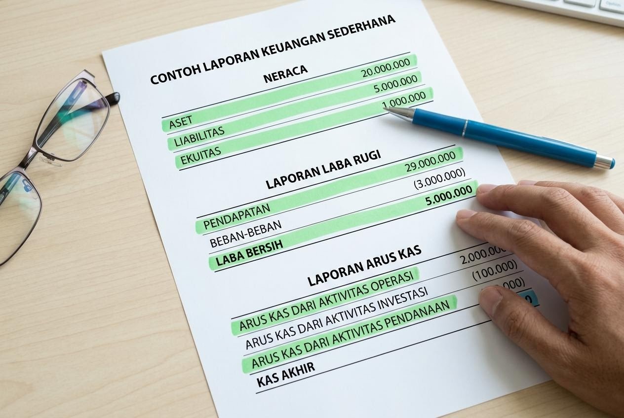Lembar laporan keuangan dengan bagian penting yang ditandai